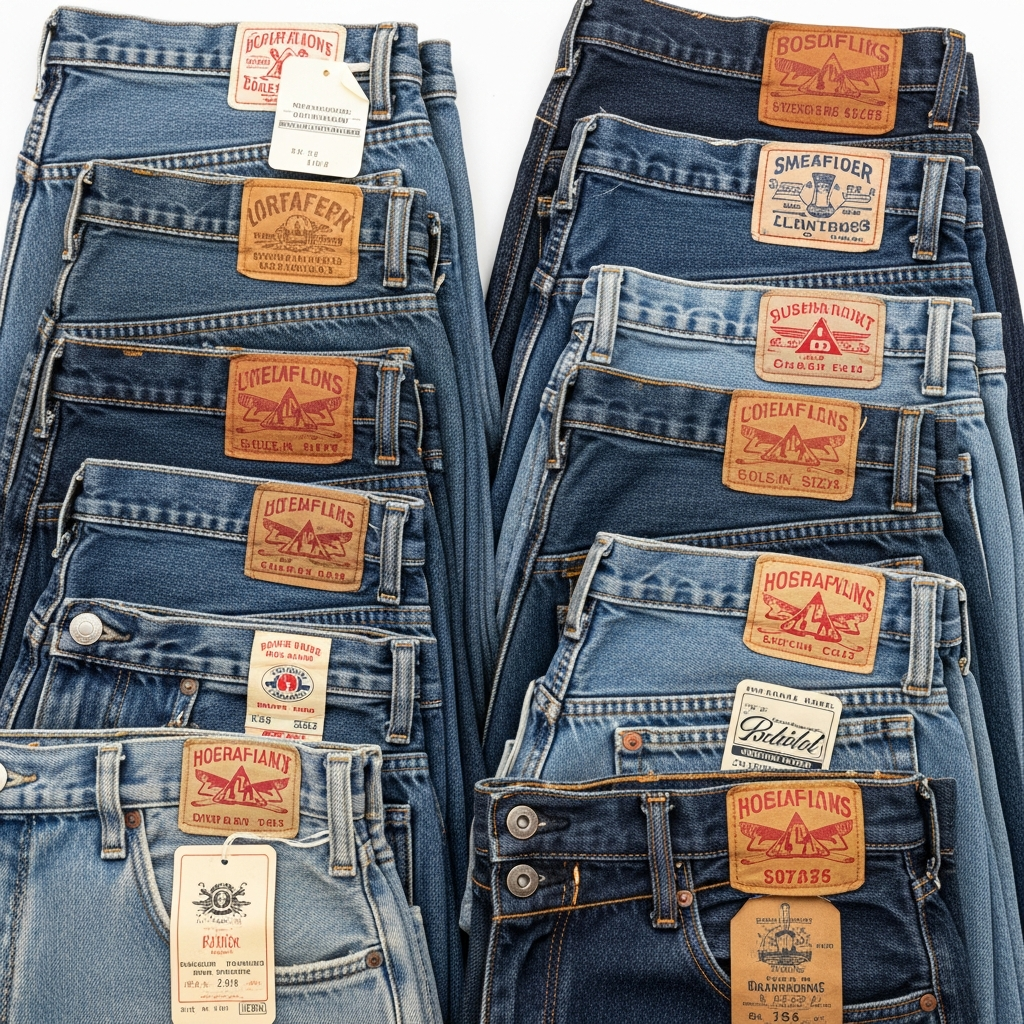 Collection de jeans vintage avec étiquettes visibles